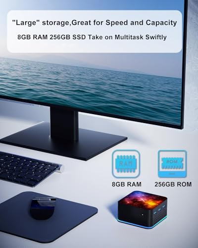 Mini PC 8GB DDR5 256GB M.2 SSD, Alder Lake-Ν95 (up to 3.4GHz) 4 Cores 4 Threads, Mini Computer Micro PC Support 4K Triple Displays, Mini Desktop PC-WiFi 6 Bluetooth 4.2 Support RGB Light,Office/Home - Image 4
