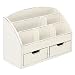MyGift Vintage White Wood Desk Organizer / 6 Compartment, 2 Drawer Office Supplies Cabinet
