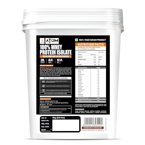 Image of Asitis Nutrition ATOM Whey Protein Isolate 4kg | 30g protein, 6.1g BCAA & 13g EAA | Ultra Pure-Fast acting Protein | Double Rich Chocolate Flavor