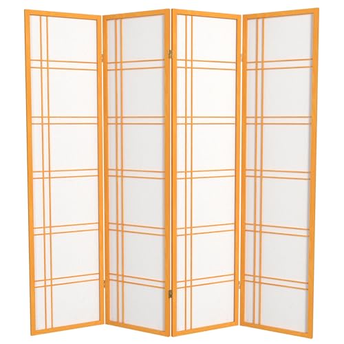 Red Lantern 6 ft. Tall Double Cross Shoji Screen - Honey - 4 Panels