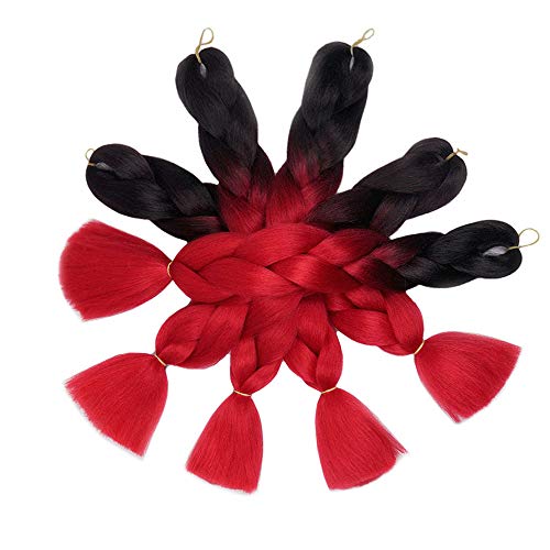 Aidusa Ombre Braiding Hair 5Pcs Synthetic Afro Jumbo Braiding Hair Extensions 24 Inch 2 Tone For Women Hair Twist Crochet Braids 100G(#01 Black To Red) #TOP5