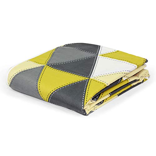 Image of Divine Casa Glace Cotton 120 GSM Reversible Lightweight Malmal Printed Double Bed AC Dohar Blanket for Mild Winter -(Grey and Yellow, 205 x 220, CM)| TC - 120