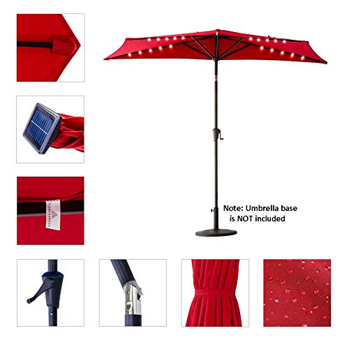 Flame&Shade 9 Ft Half Round Solar Powered Outdoor Market Patio Table Umbrella For Wall Balcony With Led Lights And Tilt, Red #TOP3
