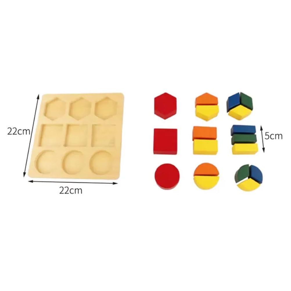 Montessori Holzig Zerschnittene Geometrische Formen Puzzle | Bruch-Formenbrett, Spielzeug zum Formen- und Segmentabgleich, Lernspielzeug für frühe Geometrie und Brüche