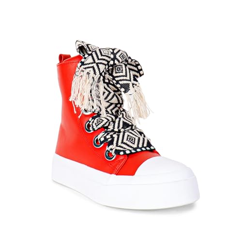 Liliana Women Platform Wide Laces High Top Sneaker with Zipper LUKKA-1 Red 9