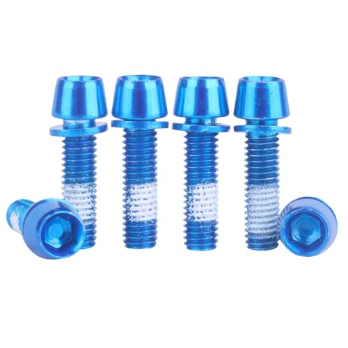 Image of Steel M5x18mm Bolts with Washer, Allen Hex Tapered Screw for Bicycle Stem, Pack of 6 (Blue)