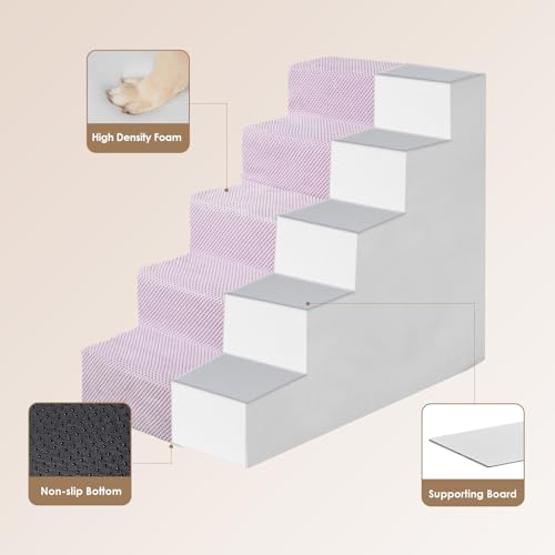 Image of EHEYCIGA Dog Stairs for High Bed 22.5 inch H, 5-Step Dog Steps for Bed, Pet Steps for Small Dogs and Cats, Non-Slip Balanced Pet Ramp Indoor, Lilac