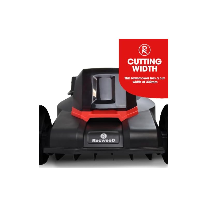 Cordless Lawnmower 33cm RocwooD 20V 2 x 2.0AH Batteries & 1 x Charger 35cm Rotary Blade 25L Grass Catcher 25-40-60mm Cutting Height Adjustment - Image 6