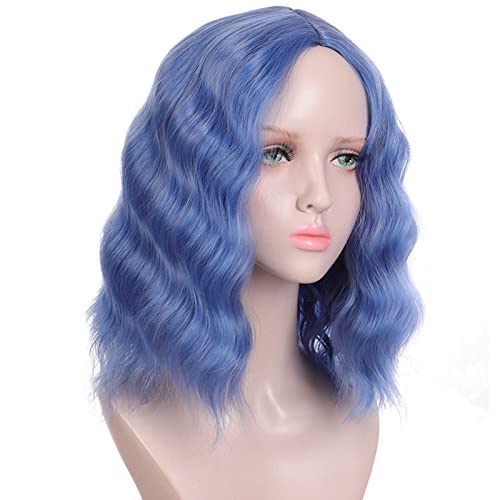 Aiokrtse Perruque synthétique courte ondulée pour femme - 35,6 cm - Couleur bleue Cover