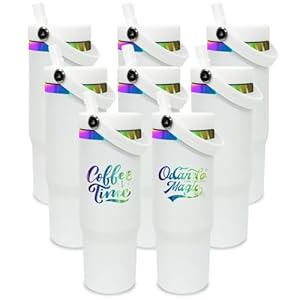 30 oz Tumbler Bulk with Handle and Straw, Vacuum Insulated Tumblers with Flip Straw and Top Handle, Leakproof Powder Coated Tumbler, Stainless Steel Travel Mug for Coffee Water (White, 8 Pack)