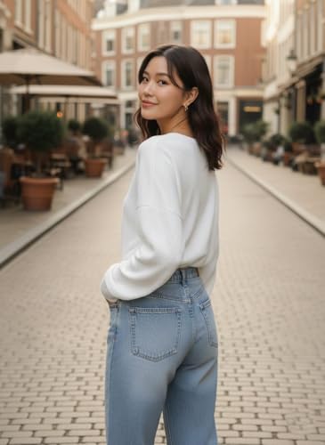 Image of Zilcon Full Sleeve Waffle (Wool) Oversized Tshirt for Women, Button Down Neck Longline Drop Shoulder Sweatshirt for Women