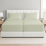 Picture of MD Home Decore 600 Thread Count Split Sheet Set 5PC Split King Sheets for Egyptian Cotton Split King Sheet Set 16 inch Deep Pocket Adjustable Bed Sheets, Ivory Stripe