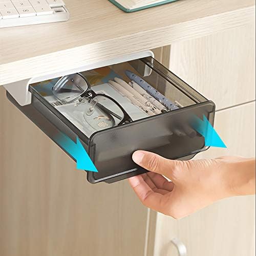 Under Desk Drawer Organizer,Self-Adhesive Pop-up Hidden Under Desk Storage Box,Under Table Drawer Tray Organizers for Home Office School Large Capacity Self-Adhesive Under Desk Tray Storage (Black)