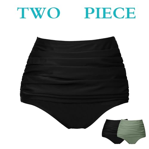 Image of COCOPEAR Women's Ruched High Waisted Bikini Bottom Retro Vintage Swim Short Tankinis