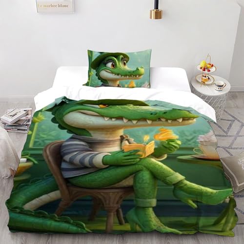 Housse de couette single microfibre anti-plis imprimé 3D crocodile 135x200cm - 2