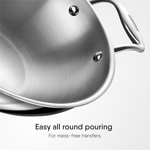 Stahl Triply Stainless Steel Kadai with Lid | Stainless Steel Cookware Tri Ply Kadhai | Gas & Induction Base | Artisan 4328, Dia 28 cm, 4.4 L (Serves 8 People)