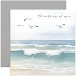 Sympathy Cards - Watercolour Ocean Scene, Thinking of You for Women and Men - Bereavement Gifts for Loss of Dad Mum Sister Brother Husband Wife, Memorial Present - Blank Inside with Envelope