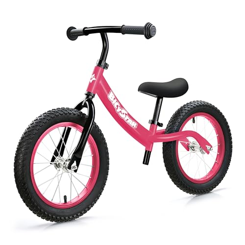 Image of bicystar 14 Inch Balance Bike for Kids 3-5 with Rubber Air Tires, Pink | lightweight frame, adjustable seat & handlebar, easy assembly, outdoor riding, footrest, no pedals