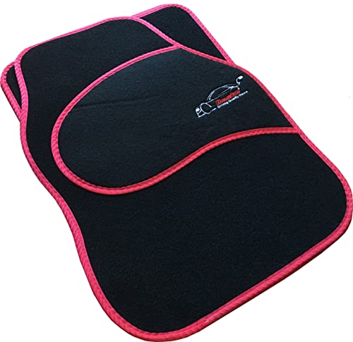 Xtremeauto Car Mats Universal 4PC Set - Sporty Carpet Car Floor Mats, Embroidered Front & Rear Universal Mat, Interior Car Matts For Cars, SUV, Truck & Van, Non Slip Backing (Red)