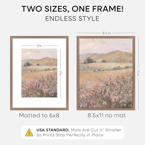 Image of Homeforia Mocha Picture Frame 8.5 x 11, High End Metal 8.5x11 Poster Frames with Mat 6x8 Photo, 8.5 x 11 Frame Matted to 6 by 8 Art, 8.5by11 Wall or Tabletop Frames, Tempered Glass, Wall Kit, Set of 2