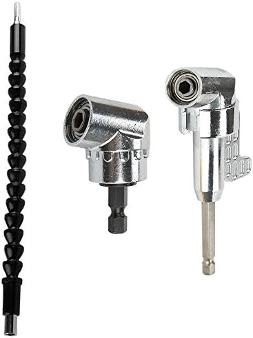 Ginode 105 Degree Right Angle Driver Angle Extension Power Screwdriver Drill Attachment + 1/4 inch Hexagon Flexible Screwdriver Extension Soft Shaft