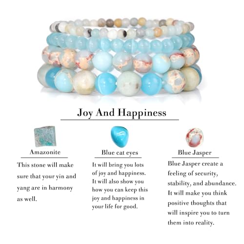 Vinswet 4pcs Beaded Bracelets for Women,Natural Healing Crystal Gemstones Bracelet,Anxiety Stress Relief Bracelet Handmade purple Jewelry Gifts for Women