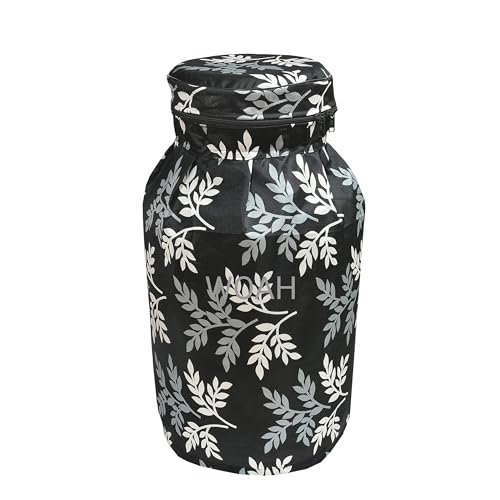 Image of Woah Cotton DustProof and Dustproof LPG Gas Cylinder Cover| Top Design Stain| Dust| DustProof PVC LPG Gas Cylinder Cover, Polyester Gas Tank Cover Fits StandardG (Pack of 2, Black Leaf)