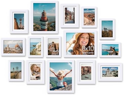 Vittanly 15 Pack Picture Frames Collage Wall Decor for Mounting o...