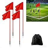 Soccer Corner Flags Set of 4 for Soccer Field, 5FT Agility Training Poles with Corner Flags,Speed and Agility Training Equipment for Sports Practice with Ground Spring Nails and Storage Bags (Red)