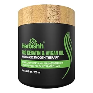 Herbishh Argan Hair Mask-Deep Conditioning & Hydration For Healthier Looking Hair for very Dry, Weak, Stressed Out Hair, No Sulphates, No Parabens (250gm)