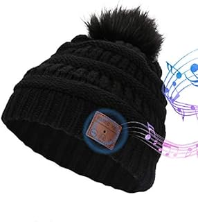 LINGSFIRE Bluetooth Beanie Hat, Womens Warm Winter Knitted Wireless Beanie Detachable Headset with Bobble PomPom, Bluetooth Cap Washable Suitable for Outdoor Sports Running Skiing Skating Cycling