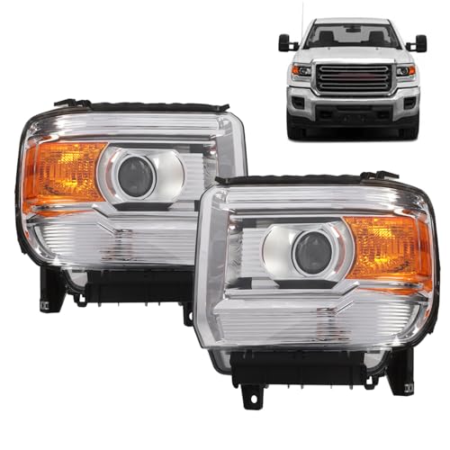 Jecoupoon Driver Passenger Side Halogen Headlight Assembly Compatible with 2014-2018 Sierra 1500 2015-2019 2500HD 3500HD Front Left Right Headlamp GM2502390 GM2503390