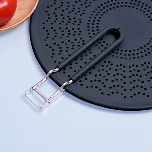11.5" Silicone Splatter Screen - Pan Cover With Folding Handle, High Heat Resistant Oil Splash Guard - Heat Insulation Cooling Mat, Strainer, Drain Board For Frying Pan（Black） #TOP6
