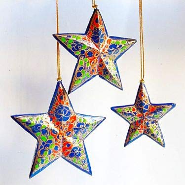 Baba Art and Crafts Handmade Christmas Ornaments Handmade Christmas Baubles Handmade Paper Mache Shatterproof Handcrafted Indian Perfect Hanging Items (1 Moon and 1 Star Set) - Image 4 thumbnail