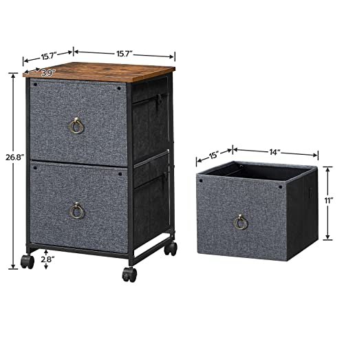 Hoobro 2-Drawer Mobile File Cabinet, Vertical Filing Cabinet, Office Cabinet, Filing Cabinet For Home Office, Rolling Printer Stand, A4/Letter-Sized, Nonwovens Drawer, Gray And Rustic Brown Bfg20Wj01 #TOP5