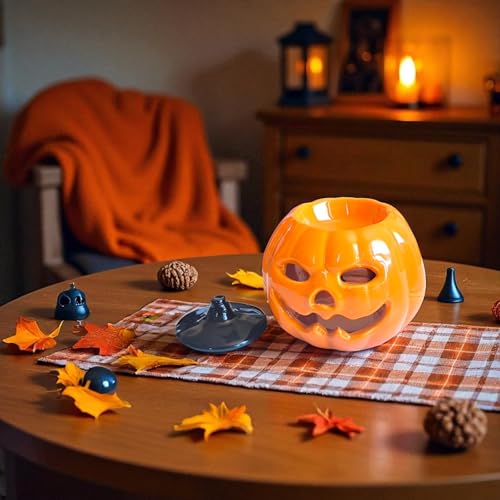 Aromalampe Kürbis Halloween aus Keramik – Für Duftöle, Wachs & Parfüm – 12 cm – Herbstliche Handarbeit & Dekoidee