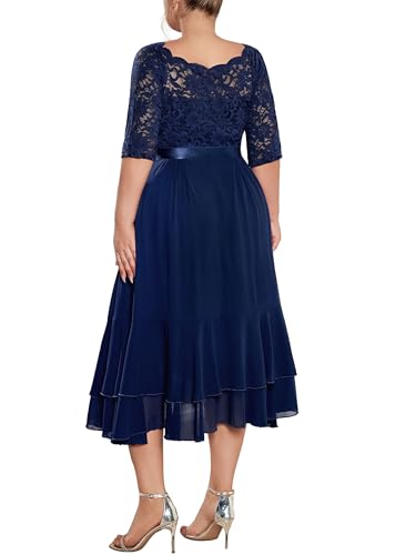 MISSMAY Women's Plus Size Floral Lace Boat Neck Ruffle Hem Chiffon Cocktail Party Sewing Dress2