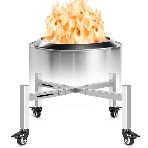 Universal 15-27 Solo Stove Stand with Wheels Stainless Steel Retractable Adjustable Base Firepit Stand for Solo Stove Bonfire Ranger Yukon Fire Pit Accessory for Patio Camping Outdoor