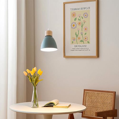 Lámpara de madera con pantalla de aluminio E27 en tonos pastel 8