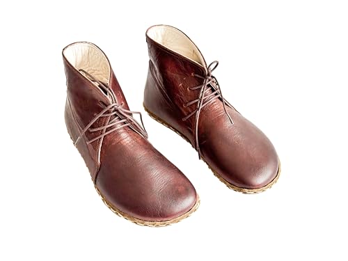 Handmade Leather Grounding Shoes with Copper Rivets | Wide Toe Box Boot | Natural Leather Barefoot Boot | Bitter Brown (Women 8 US)