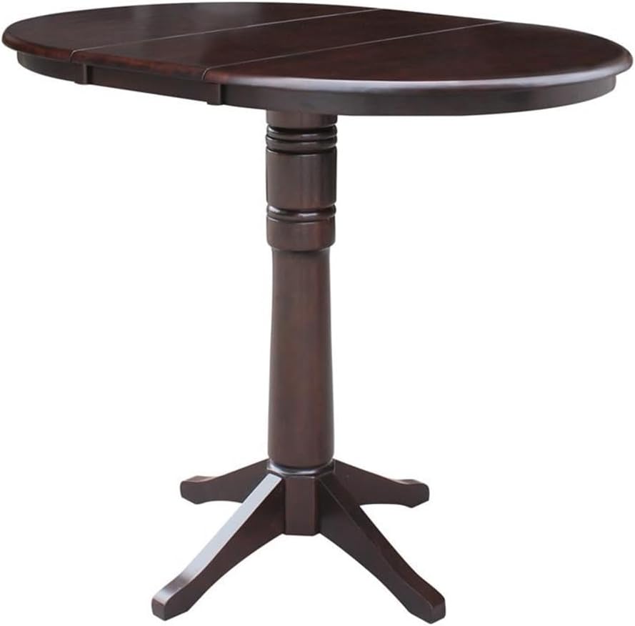 IC INTERNATIONAL CONCEPTS 36" Round Top Pedestal Table with 12" Leaf - Dining Counter or Bar Height