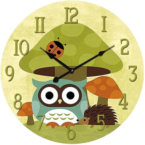 Eruner 12 Inch Non-Ticking Cute Wall Clock Battery Operated for Living Room Bedroom,Silent Cartoon Owl Mushroom Wall Clock for Kids' Room Gift,Cat Wall Clock for Bathroom Office School Home Cover