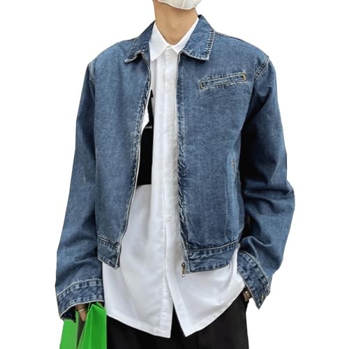 Veste en jean zippé homme blouson denim léger coupe trucker slim