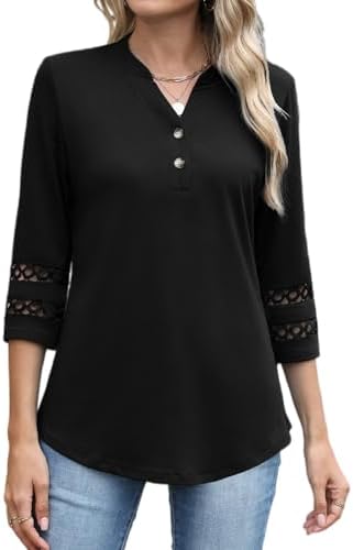CiCiBird Womens 3/4 Sleeve Blouses Casual Button V Neck Shirt 2025 Trendy Tops