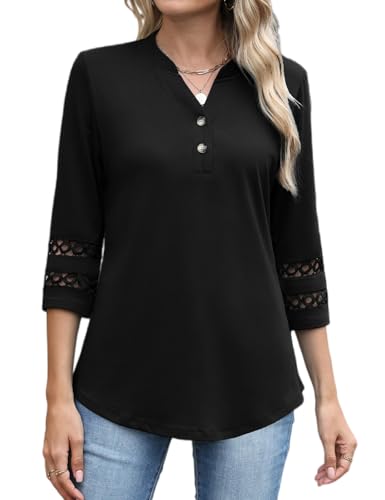 CiCiBird Womens 3/4 Sleeve Blouses Casual Button V Neck Shirt 2025 Trendy Tops