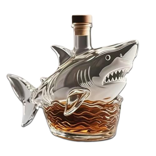 Image of Shark Shaped Decanter 320ml with Lids Glass Liquor Bottles 3D Sculpted Decorative for Bar Home Party Men Dad Father Gift
