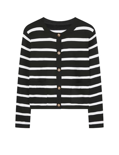 Striped Cardigan Sweater for Women Casual Lightweight Knitted Cardigans Long Sleeve Button Down Pocket Cardigan Top