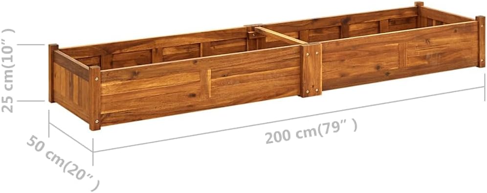 Large Acacia Wood Raised Garden Bed 78.7 x 19.7 x 9.8 in Rustic Planter Box Outdoor for Patio Balcony Deck Herb Flower Vegetables