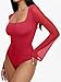 REORIA Women's Fall Fashion 2025 Cute Basic Square Neck Thong Bodysuit Long Sleeve Sheer Mesh Double Lined Trendy Y2K Going Out Leotard Tops Watermelon XX-Large