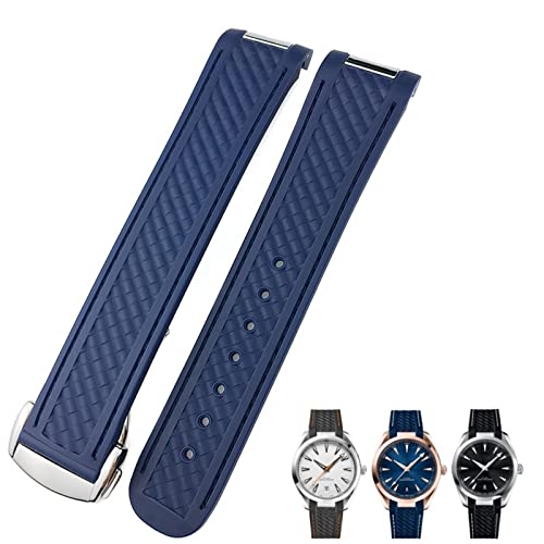 Bracelet montre caoutchouc 19mm bleu incurve adapté pour Omega AT150